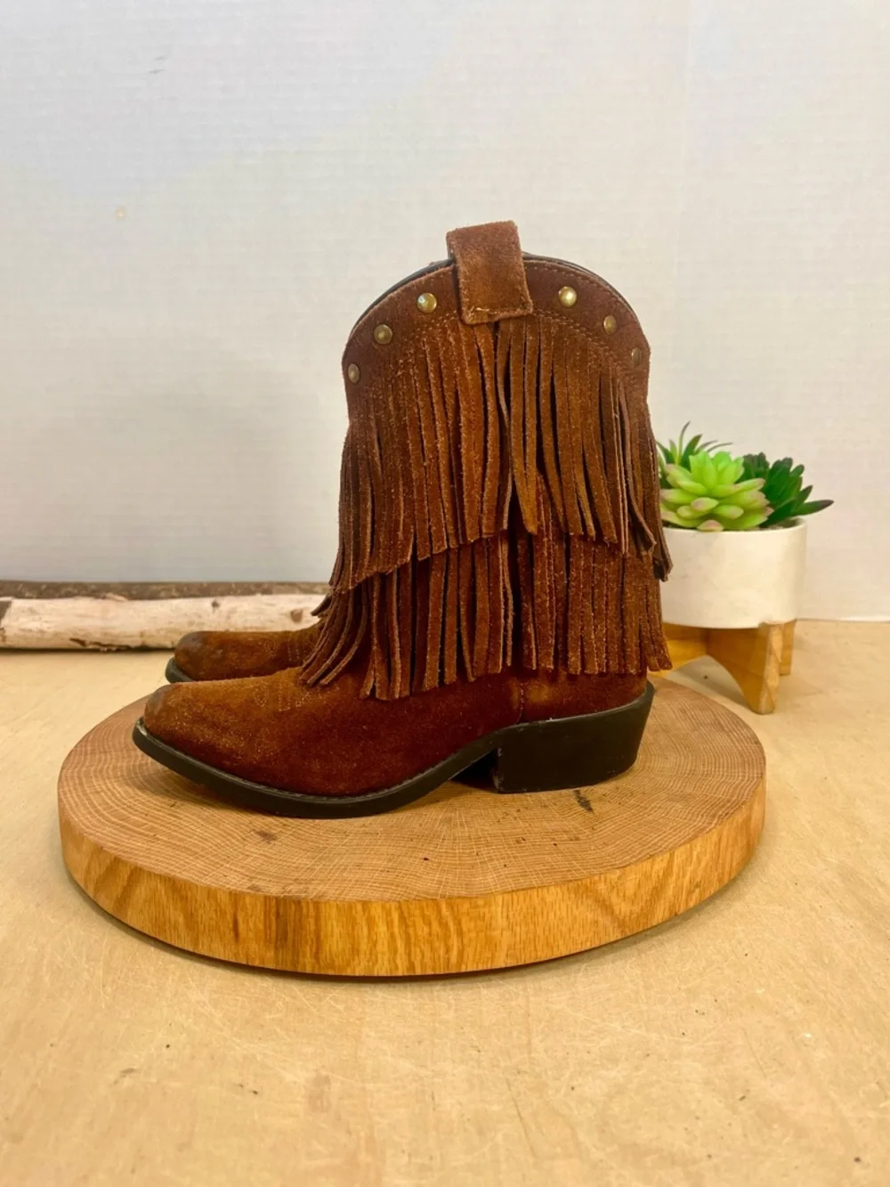 Shyanne Kids Brown Suede Fringe Western Cowboy Boots Size 12D